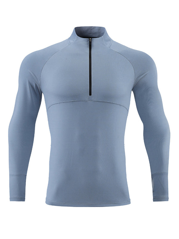 Men's long-sleeved quick-drying stand-up collar sports fitness top - K - 5 COLORS -