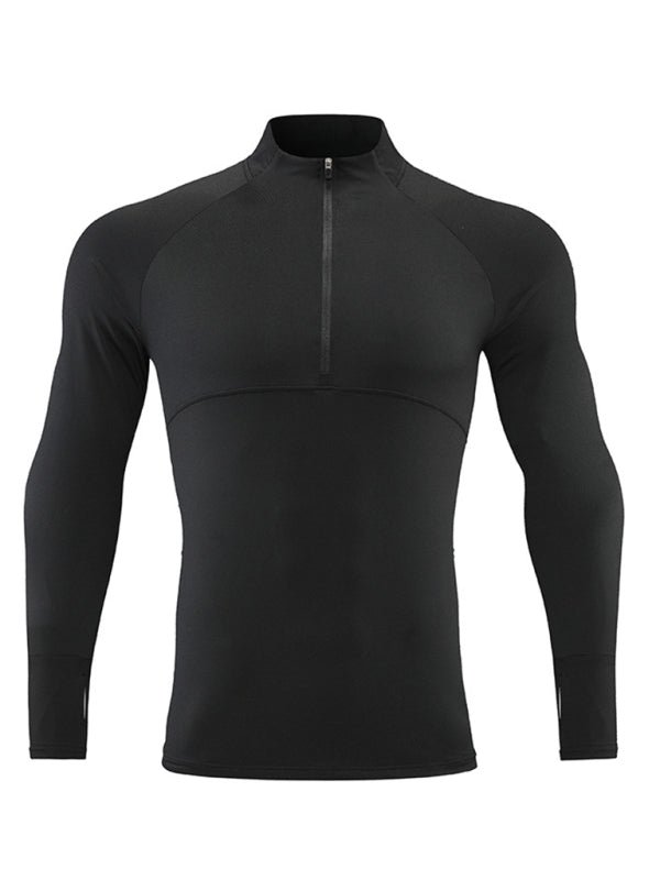 Men's long-sleeved quick-drying stand-up collar sports fitness top - K - 5 COLORS -