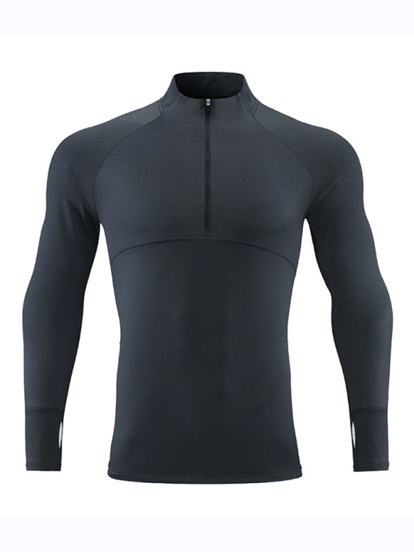 Men's long-sleeved quick-drying stand-up collar sports fitness top - K - 5 COLORS -