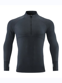 Thumbnail for Men's long-sleeved quick-drying stand-up collar sports fitness top - K - 5 COLORS -