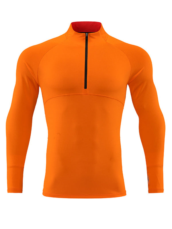 Men's long-sleeved quick-drying stand-up collar sports fitness top - K - 5 COLORS -