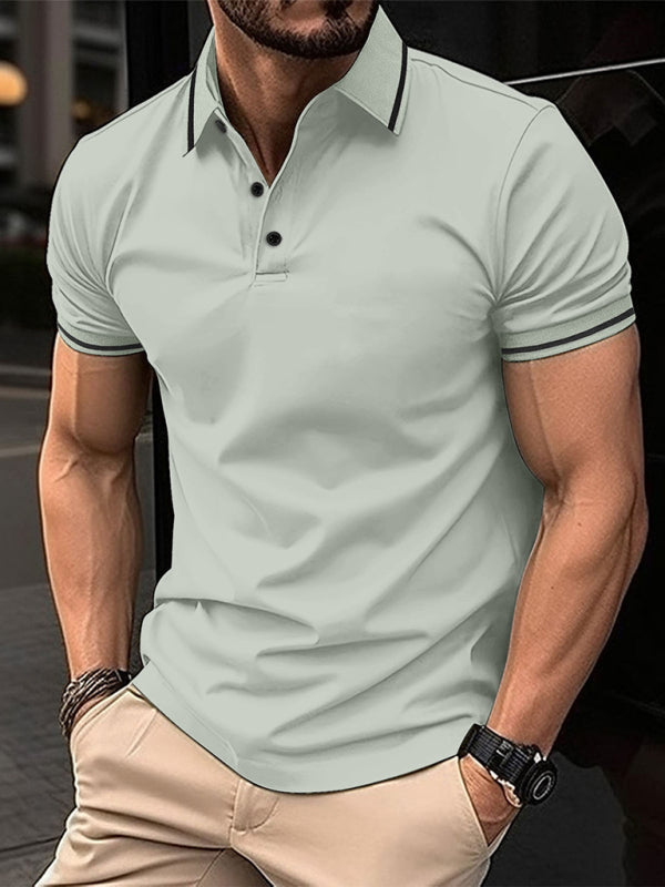 New Fashion Button Ribbed Collar Sports Polo Shirt Lapel Collar Polo Shirt - K - 8 COLORS -