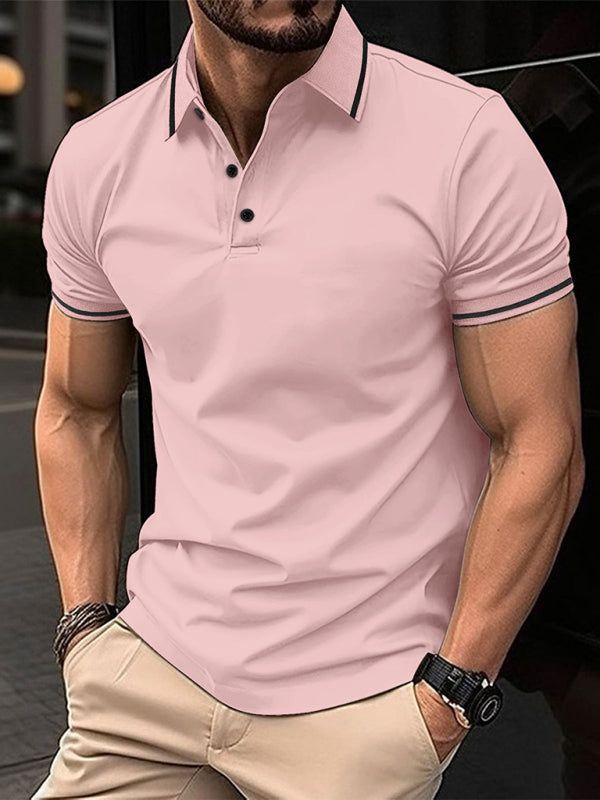 New Fashion Button Ribbed Collar Sports Polo Shirt Lapel Collar Polo Shirt - K - 8 COLORS -