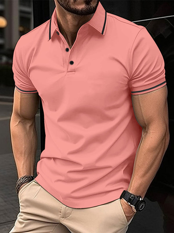 New Fashion Button Ribbed Collar Sports Polo Shirt Lapel Collar Polo Shirt - K - 8 COLORS -