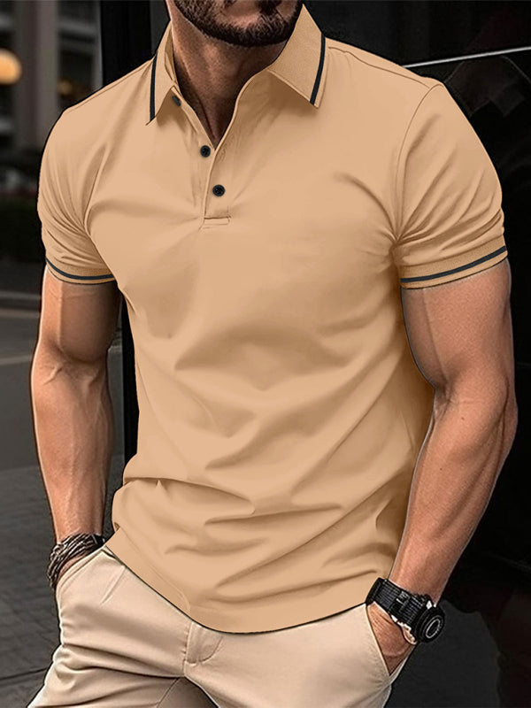 New Fashion Button Ribbed Collar Sports Polo Shirt Lapel Collar Polo Shirt - K - 8 COLORS -