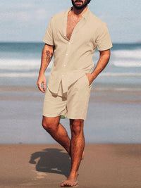 Thumbnail for Men's casual home wear loose long-sleeved shorts two-piece set - 2 PCS. - K - 3 COLORS -