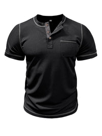 Thumbnail for Men's American Vintage Henley Collar Short Sleeve T-Shirt - K - 6 COLORS -