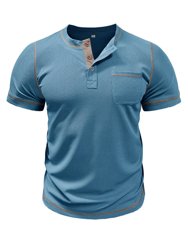 Men's American Vintage Henley Collar Short Sleeve T-Shirt - K - 6 COLORS -