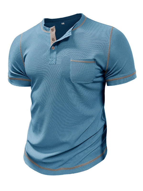 Men's American Vintage Henley Collar Short Sleeve T-Shirt - K - 6 COLORS -