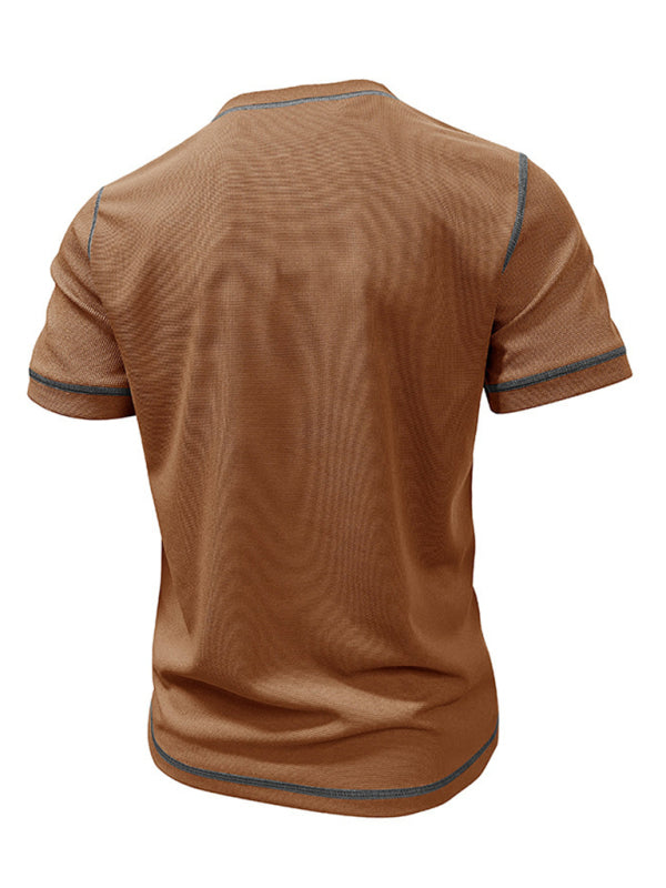 Men's American Vintage Henley Collar Short Sleeve T-Shirt - K - 6 COLORS -