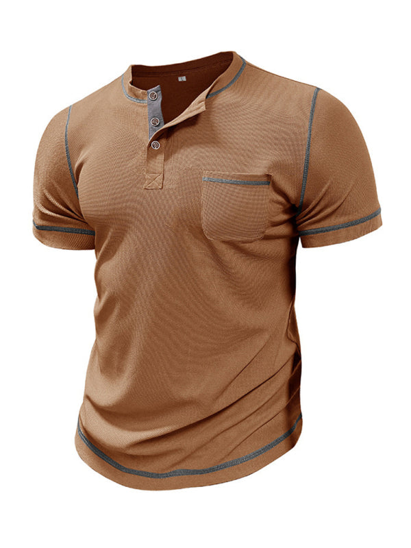 Men's American Vintage Henley Collar Short Sleeve T-Shirt - K - 6 COLORS -