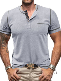 Thumbnail for Men's American Vintage Henley Collar Short Sleeve T-Shirt - K - 6 COLORS -