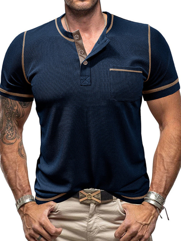 Men's American Vintage Henley Collar Short Sleeve T-Shirt - K - 6 COLORS -