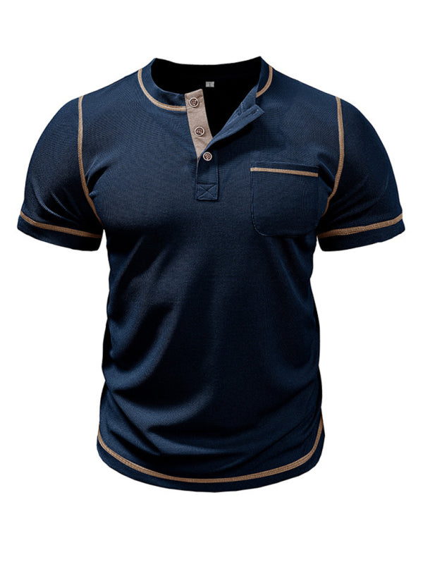 Men's American Vintage Henley Collar Short Sleeve T-Shirt - K - 6 COLORS -