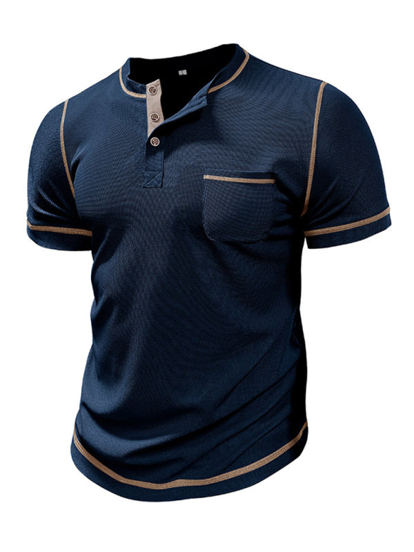 Men's American Vintage Henley Collar Short Sleeve T-Shirt - K - 6 COLORS -