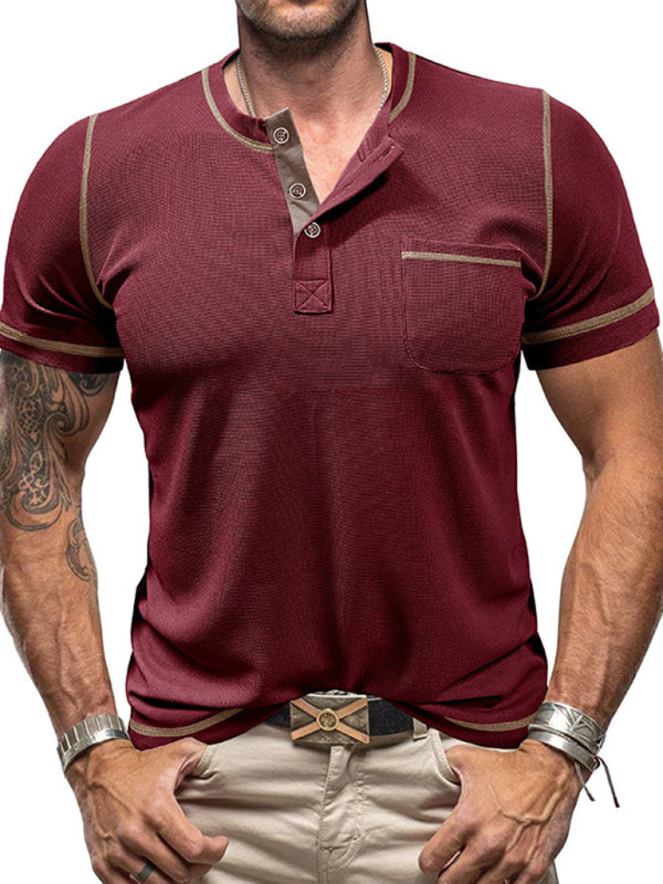 Men's American Vintage Henley Collar Short Sleeve T-Shirt - K - 6 COLORS -