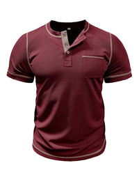 Thumbnail for Men's American Vintage Henley Collar Short Sleeve T-Shirt - K - 6 COLORS -