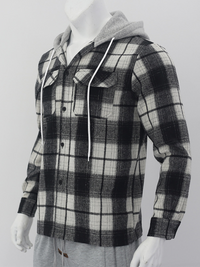 Thumbnail for Loose Casual Flannel Jacquard Long Sleeve Hooded Plaid Shirt - K - 1 COLOR -