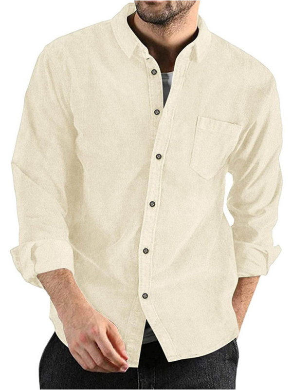 Long-sleeved shirt corduroy lapel button loose casual Shirt - K - 6 COLORS -