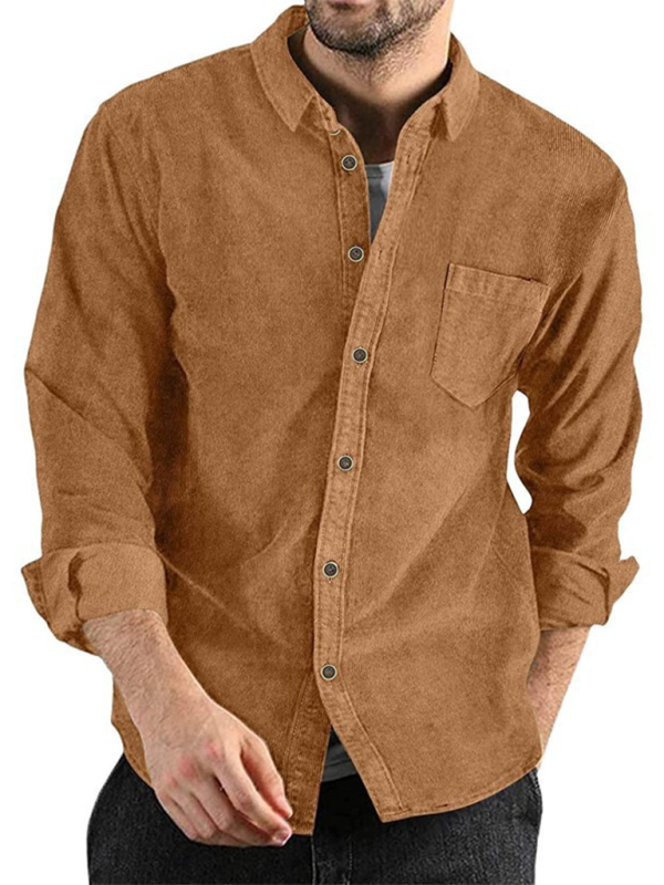 Long-sleeved shirt corduroy lapel button loose casual Shirt - K - 6 COLORS -