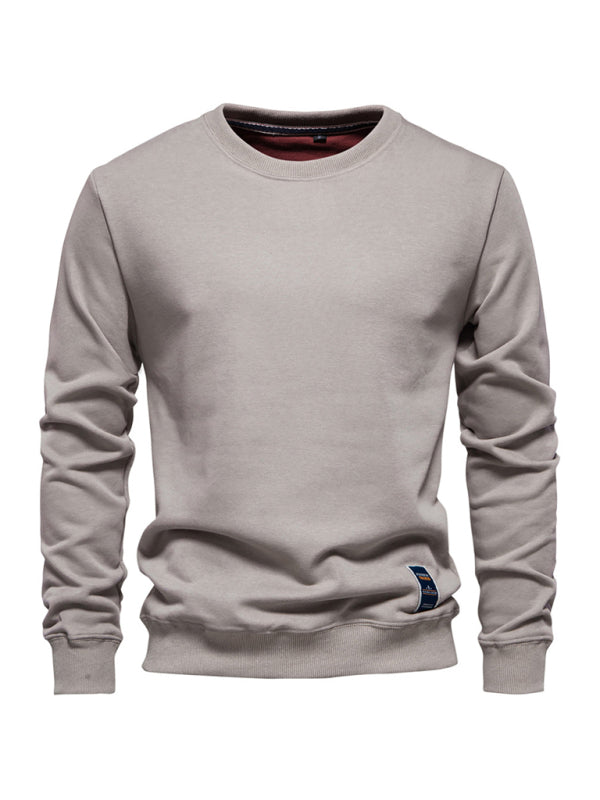 Men's Loose Solid Color Round Neck Casual Long Sleeve Sweatshirt - K - 8 COLORS -