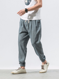 Thumbnail for Men's Linen Pants - Drawstring Pants - K - 7 COLORS -