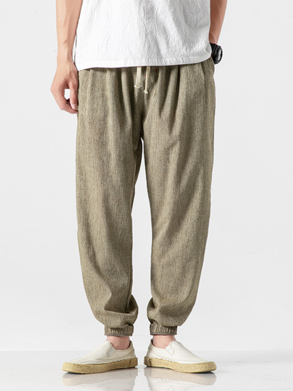 Men's Linen Pants - Drawstring Pants - K - 7 COLORS -