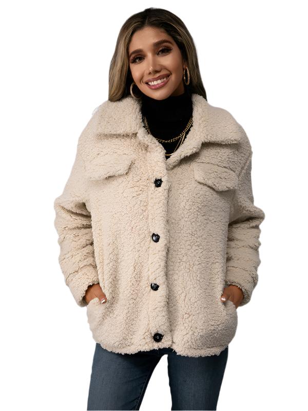 Loose Casual Lapel Plush Jacket Lamb Fleece Coat - K - 1 COLOR -