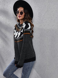 Thumbnail for Women's Halloween Ghost retro wave point long sleeve knitted sweater - K - 6 COLORS -