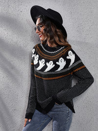 Thumbnail for Women's Halloween Ghost retro wave point long sleeve knitted sweater - K - 6 COLORS -