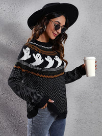 Thumbnail for Women's Halloween Ghost retro wave point long sleeve knitted sweater - K - 6 COLORS -