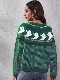 Thumbnail for Women's Halloween Ghost retro wave point long sleeve knitted sweater - K - 6 COLORS -