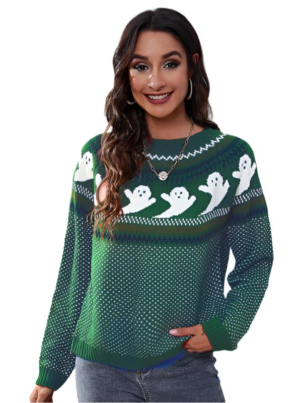 Women's Halloween Ghost retro wave point long sleeve knitted sweater - K - 6 COLORS -