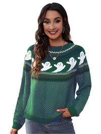 Thumbnail for Women's Halloween Ghost retro wave point long sleeve knitted sweater - K - 6 COLORS -