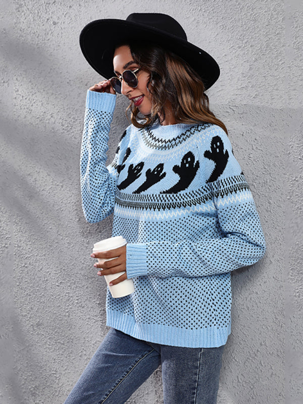 Women's Halloween Ghost retro wave point long sleeve knitted sweater - K - 6 COLORS -