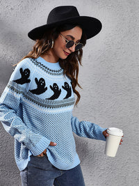 Thumbnail for Women's Halloween Ghost retro wave point long sleeve knitted sweater - K - 6 COLORS -