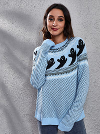 Thumbnail for Women's Halloween Ghost retro wave point long sleeve knitted sweater - K - 6 COLORS -