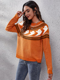 Thumbnail for Women's Halloween Ghost retro wave point long sleeve knitted sweater - K - 6 COLORS -