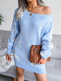 Thumbnail for Women's star straight neck off shoulder wool dress knitted Dress - S,L ONLY - 3 COLORS -