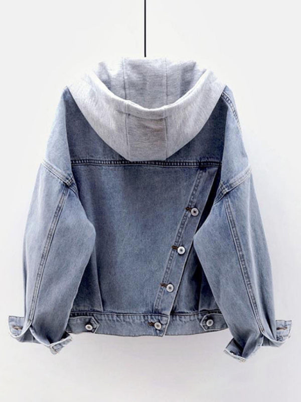 Women's hooded large pocket denim jacket - K - 1 COLOR -