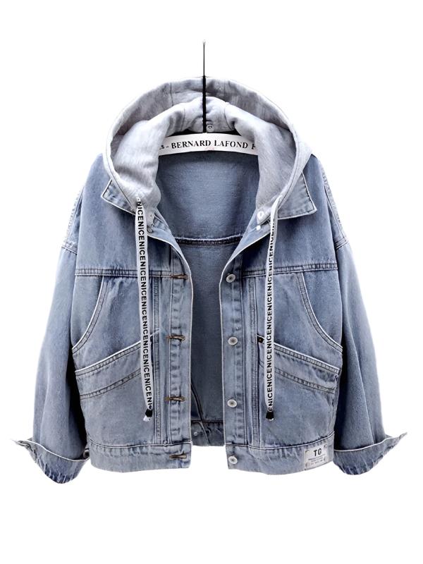 Women's hooded large pocket denim jacket - K - 1 COLOR -