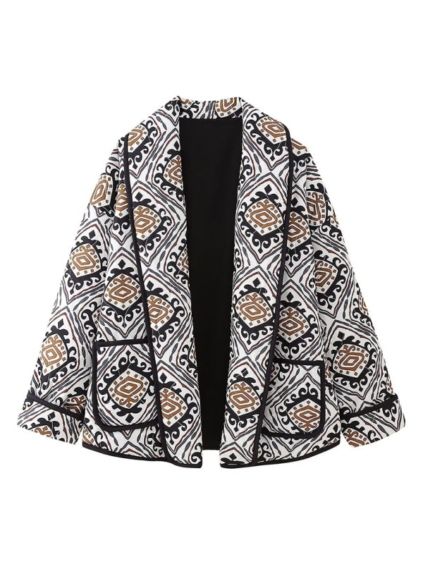 New loose, slim, fashionable and versatile French V-neck long-sleeved printed jacket - K - 4 COLORS -