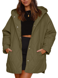 Thumbnail for Women's oversize Loose Hooded Quilted Jacket / Coat - K - 7 COLORS -