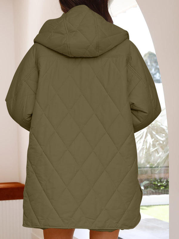 Women's oversize Loose Hooded Quilted Jacket / Coat - K - 7 COLORS -