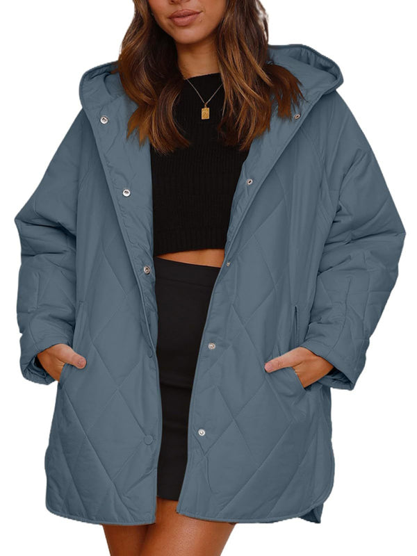 Women's oversize Loose Hooded Quilted Jacket / Coat - K - 7 COLORS -