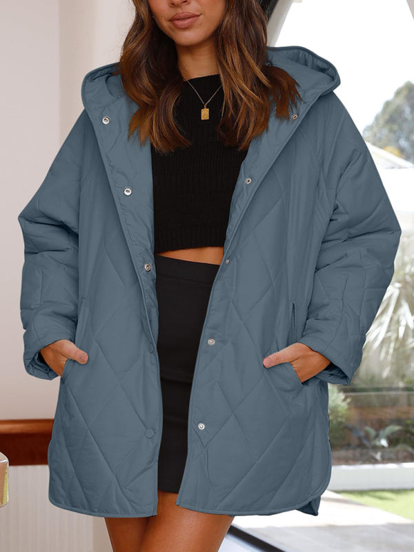 Women's oversize Loose Hooded Quilted Jacket / Coat - K - 7 COLORS -