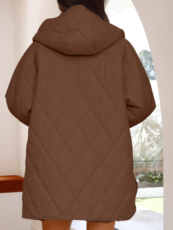 Women's oversize Loose Hooded Quilted Jacket / Coat - K - 7 COLORS -