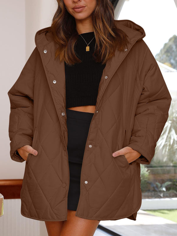 Women's oversize Loose Hooded Quilted Jacket / Coat - K - 7 COLORS -