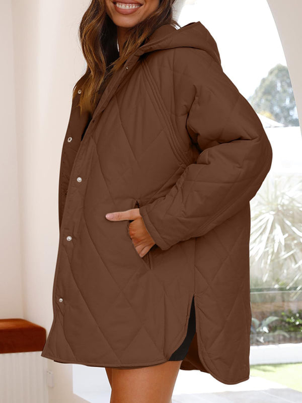 Women's oversize Loose Hooded Quilted Jacket / Coat - K - 7 COLORS -