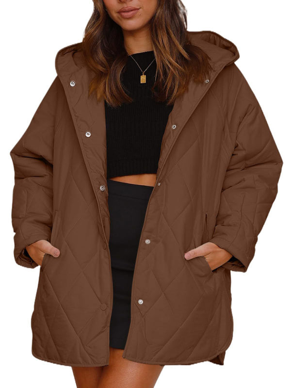 Women's oversize Loose Hooded Quilted Jacket / Coat - K - 7 COLORS -